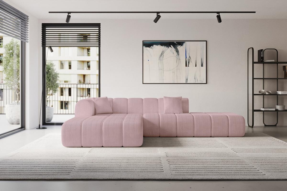 ECKSOFA Ottomane Links BILA-L 289x176x71 Rosa Cord - Schwarz/Rosa, Holzwerkstoff/Kunststoff (176/289cm) - ALTDECOR