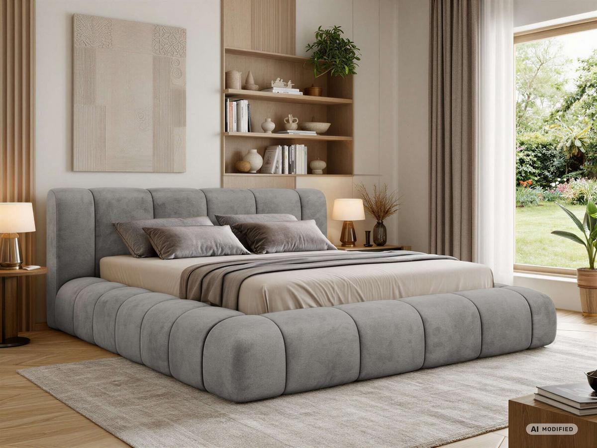 POLSTERBETT NUBEA CLASSIC 160/200 - Hellgrau Velvet - ohne Matratze - Hellgrau, Textil (160/200cm) - MKS