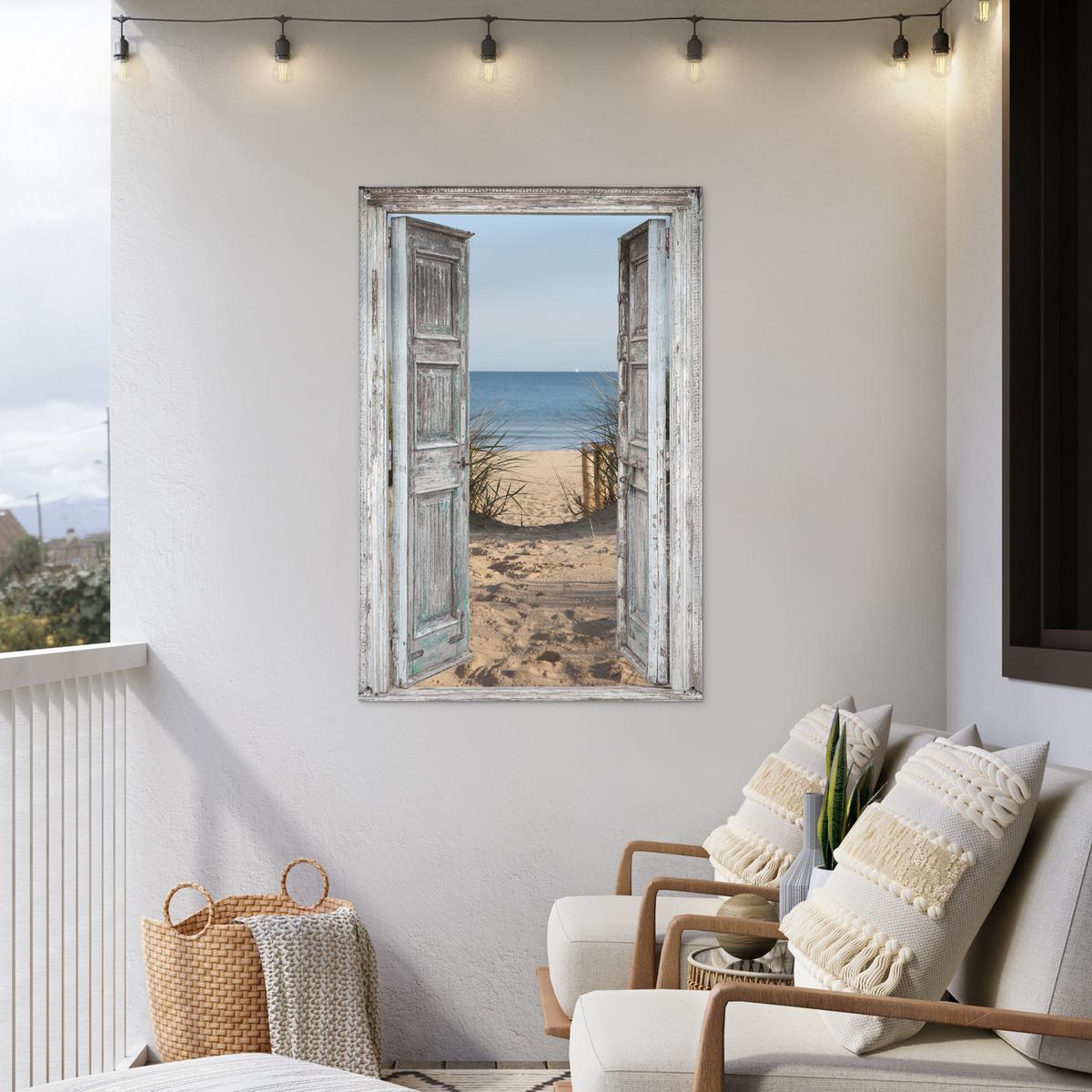GARTENPOSTER Düne - Strand - Aussicht - Sommer Outdoor Bilder 80x120 cm - Hellgrau, Kunststoff (80/120/0.2cm) - OnlyWow