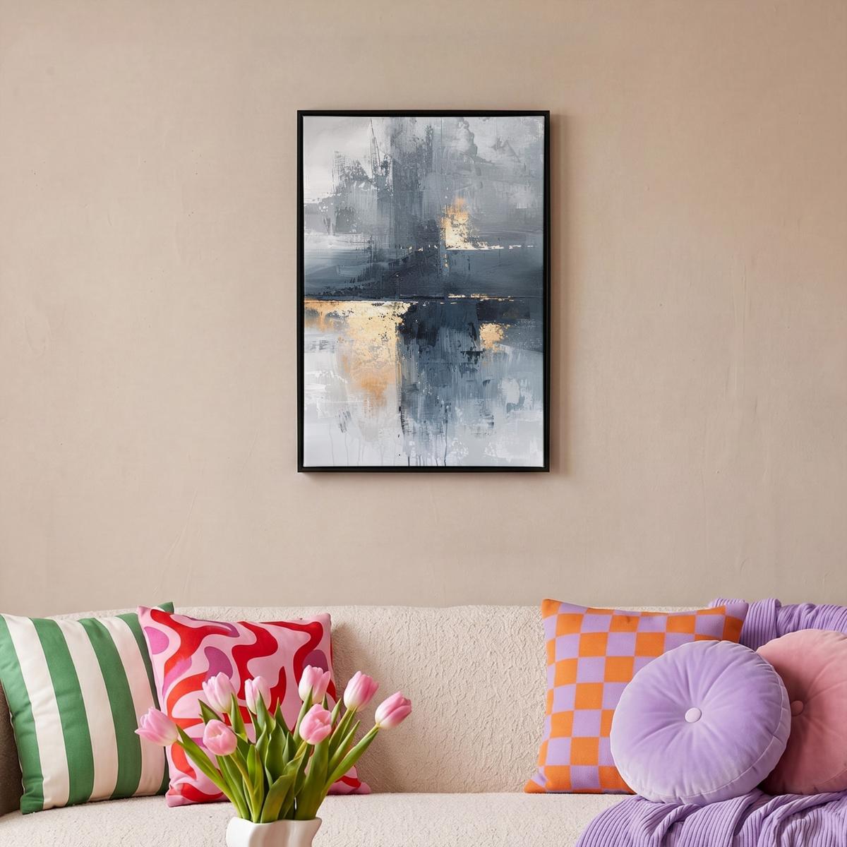 LEINWAND Bilder mit Rahmen - Kunst - Grau - Gold - Abstrakt - 40x60 - Dunkelgrau, Textil (40/60cm) - MuchoWow