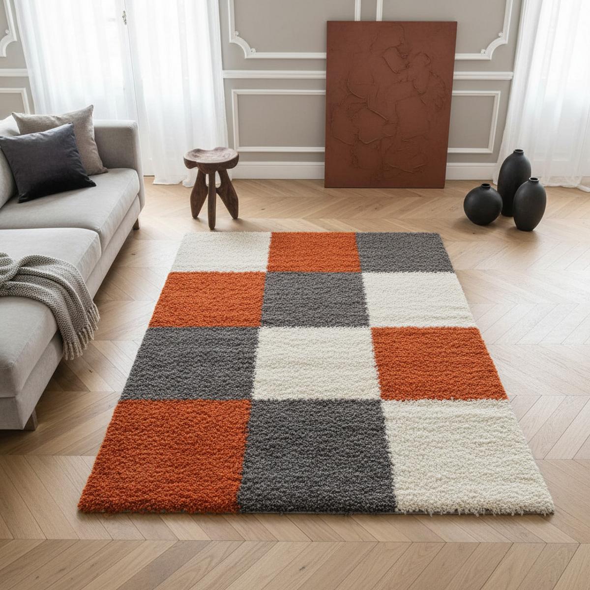HOCHFLORTEPPICH RHEIN, kariert, Terrakotta, 160 x 230 cm - Orange, Textil (230/160cm) - KADIMA DESIGN
