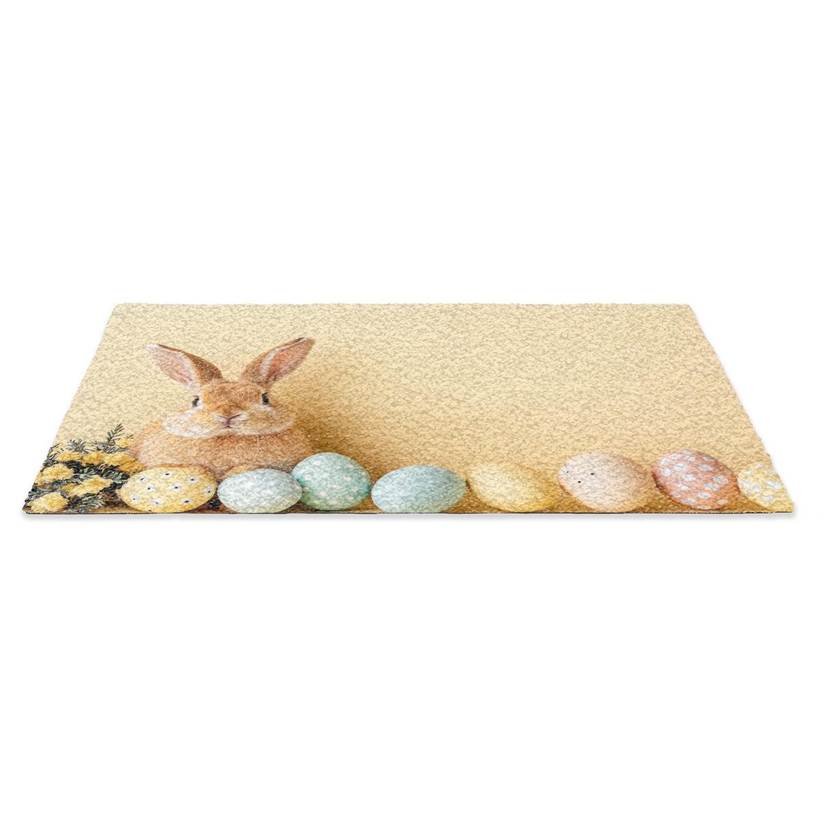 FUSSMATTE Eier - Kaninchen - Pastellfarbtöne Schmutzmatte 90x60 cm - Hellgelb, Kunststoff (60/90cm) - MuchoWow