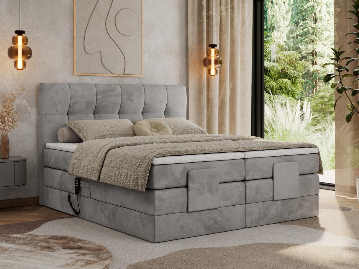 BOXBETT VITTORIA 200/200 - Hellgrau Velvet - H3 - Hellgrau, Holz/Textil (200/200cm) - MKS