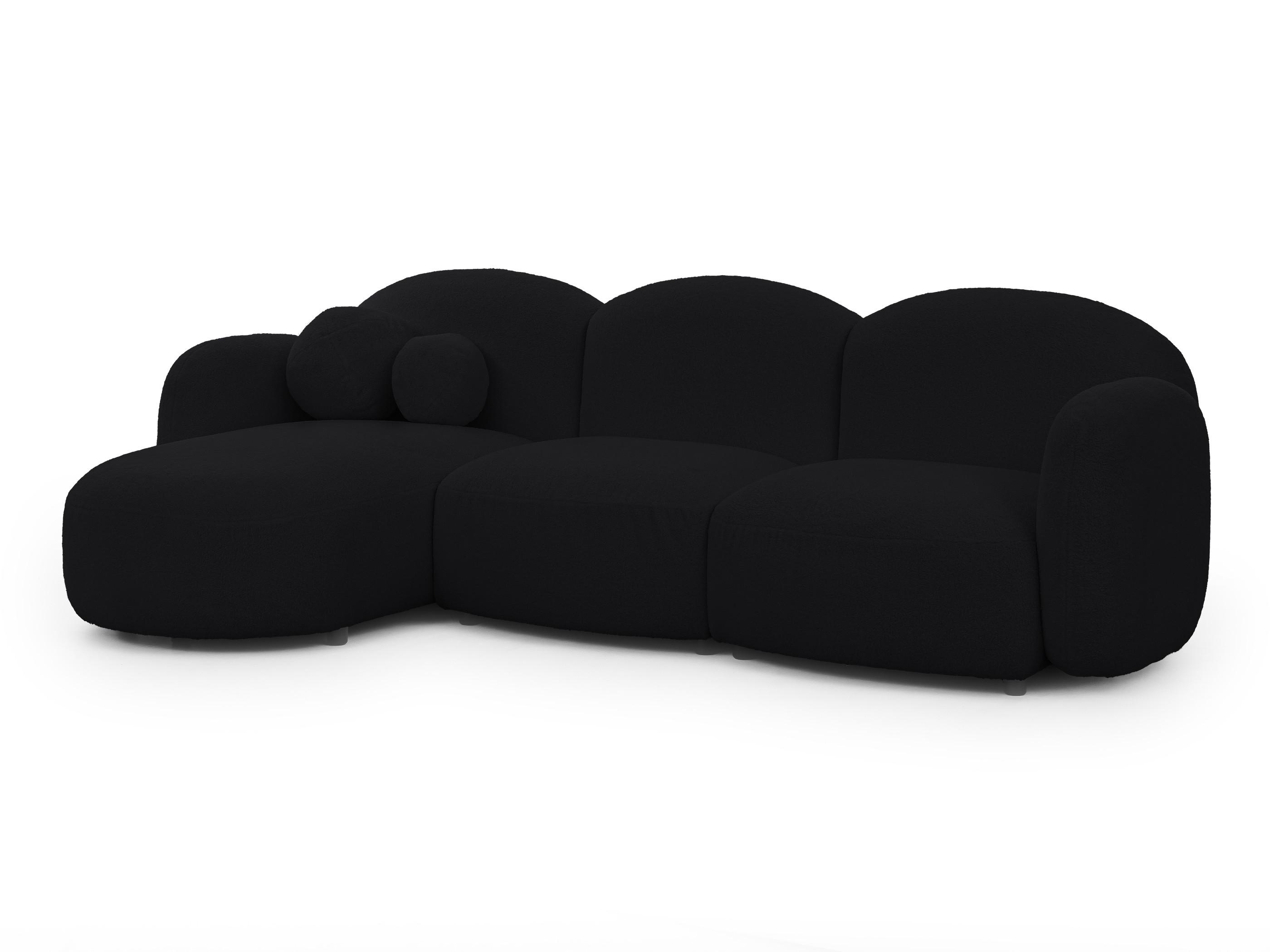 ECKSOFA Nuvola mit abgerundetem Design Schwarz Bouclé-Stoff - Ottomane Links - Schwarz, Holz/Kunststoff (268/146cm) - S-Style