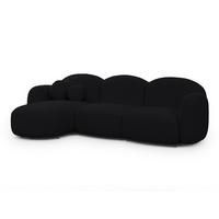 ECKSOFA Nuvola mit abgerundetem Design Schwarz Bouclé-Stoff - Ottomane Links - Schwarz, Holz/Kunststoff (268/146cm) - S-Style