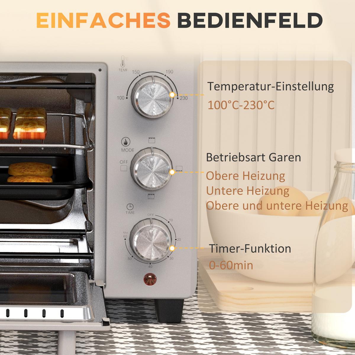 MINIBACKOFEN Metall Edelstahl Silber - Silberfarben, Metall (46/38.5/29cm) - HOMCOM