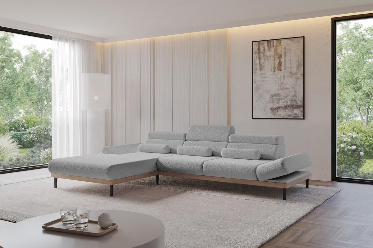 ELEKTRISCHES ECKSOFA Links MONA 316x205x85 Hellgrau Bouclé - Blaugrau/Hellgrau, Holzwerkstoff/Textil (316/205cm) - ALTDECOR