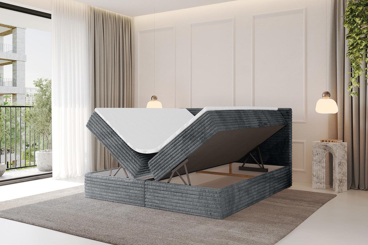 BOXBETT mit Matratze H3 und Lattenrost - TOLO-v1 - 200x200 Cord - Dunkelgrau - Dunkelgrau, Holzwerkstoff (200/200cm)