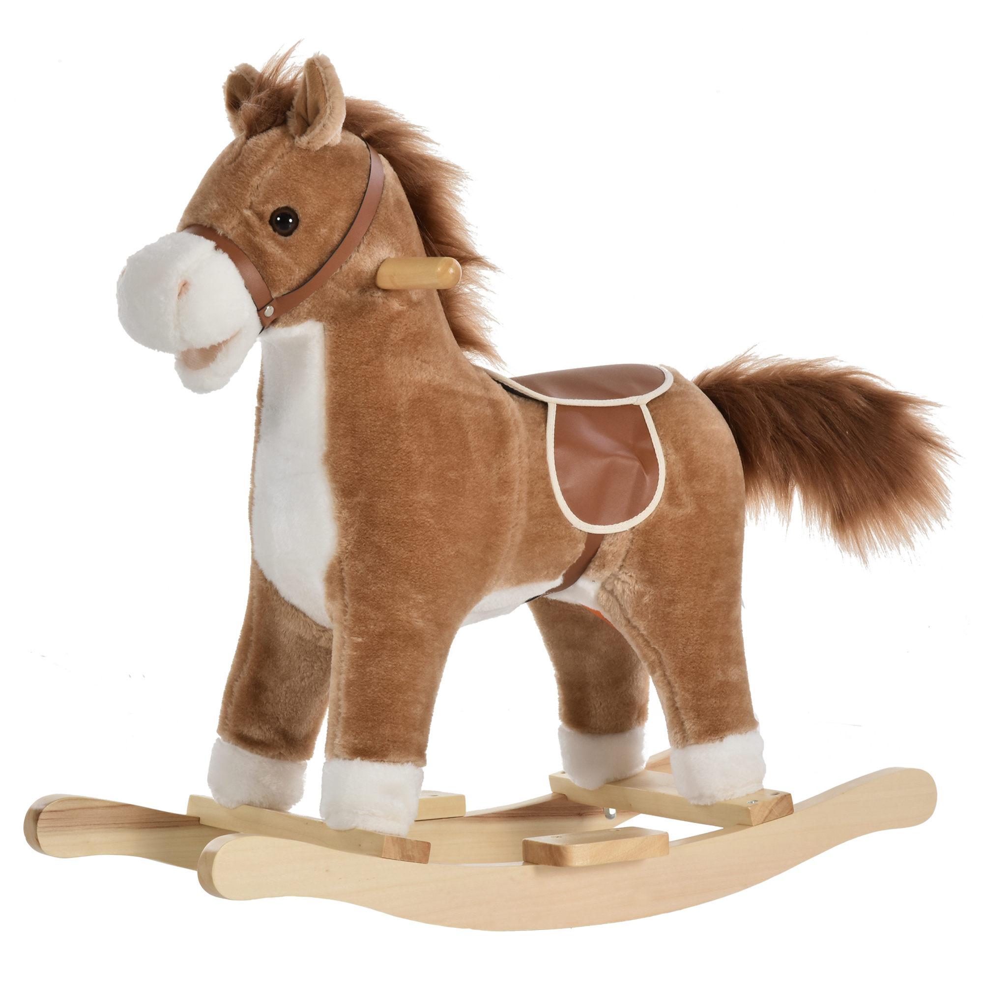KINDER SCHAUKELTIER, Braun/Rosa, Plüsch+ Holz - Braun, Holz (32.5/61/65cm) - HOMCOM