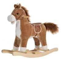 KINDER SCHAUKELTIER, Braun/Rosa, Plüsch+ Holz - Braun, Holz (32.5/61/65cm) - HOMCOM