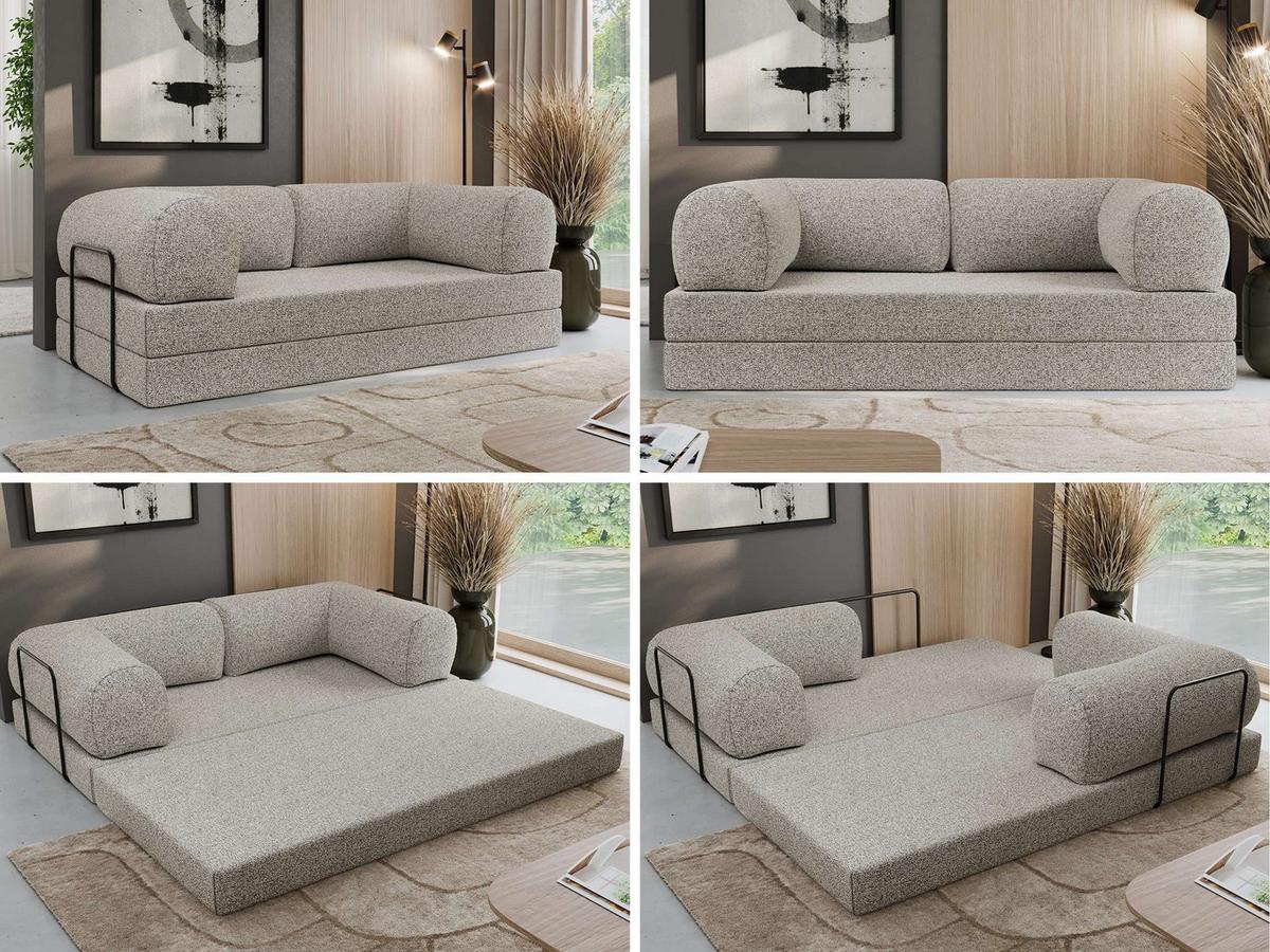 3-SITZER SOFA ORSETTO - Hellgrau Stukture - Hellgrau/Schwarz, Textil/Metall (200/70/100cm) - MKS