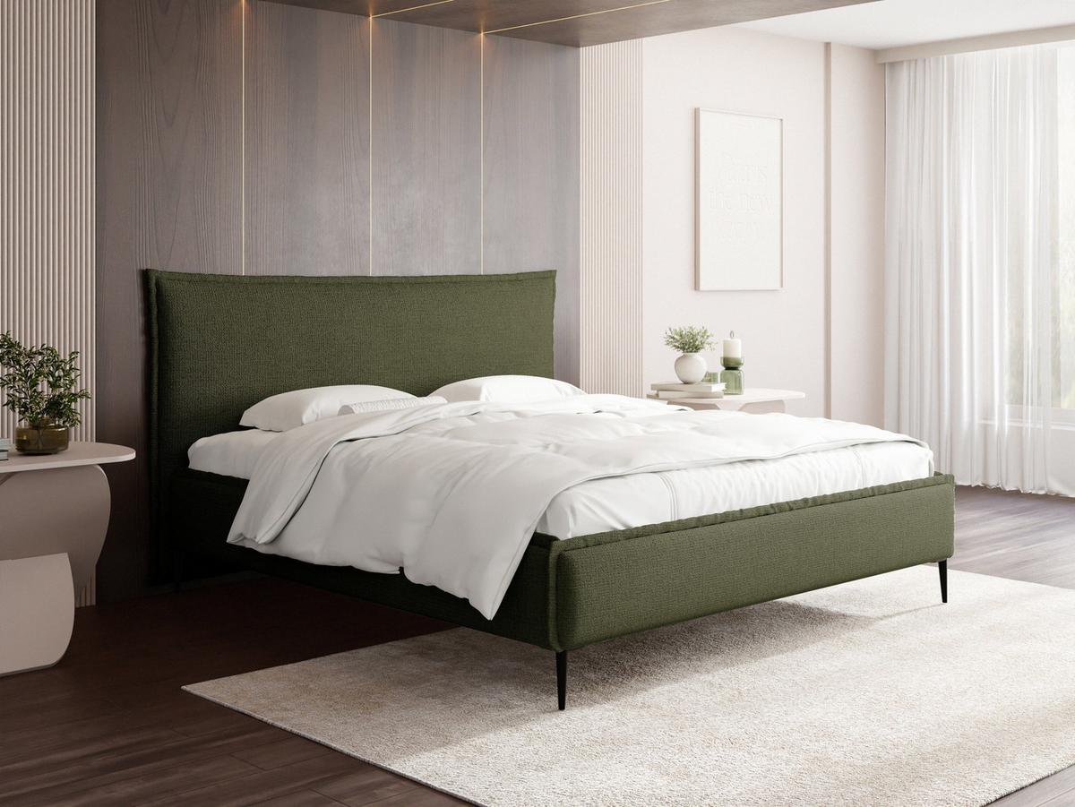POLSTERBETT Pillow Rise mit Bettkasten, Lattenrost & hohen Metallfüßen in Grün Chenille 200x200 cm - Birkefarben/Schwarz, Holz/Holzwerkstoff (200/200cm) - WFL GROUP