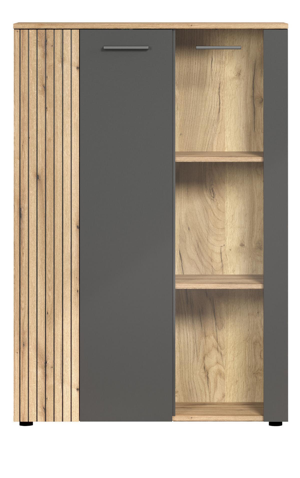 HIGHBOARD grau, Evoke Eiche 90 x 132 cm, Kommode in modernem Design - Eichefarben/Schwarz, Glas/Holzwerkstoff (90/132/34cm) - Top.Furn