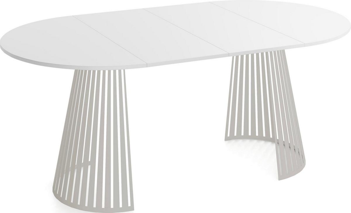 ESSTISCH Naro rund ausziehbar mit Lamellen-Metallgestell in Grau-Beige, Weiß 100-180/100/76 cm - Kaschmir/Beige, Holzwerkstoff/Metall (100/176/76cm) - WFL GROUP