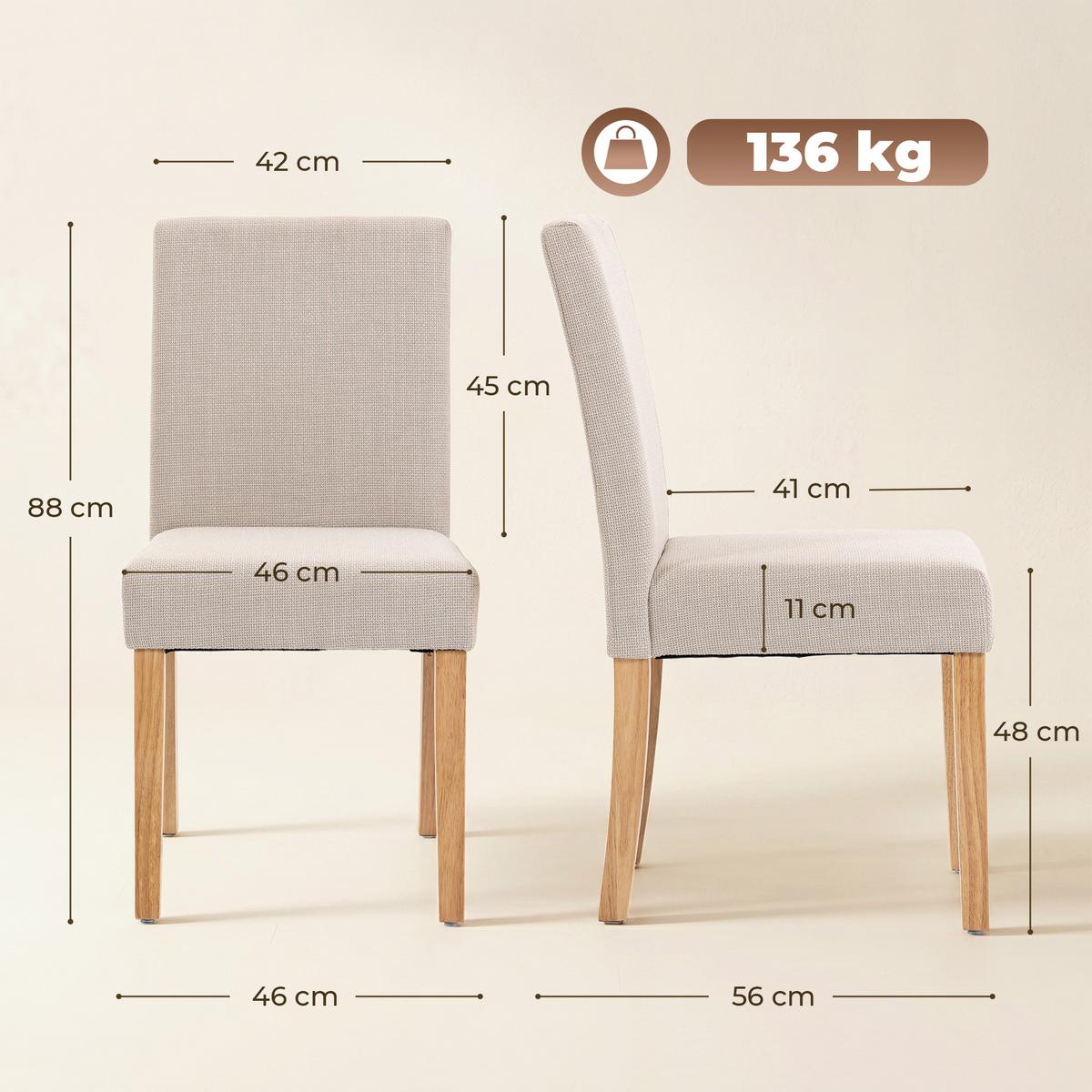 ESSZIMMERSTUHL 2er Set Polyester Gummibaumholz Beige - Beige/Creme, Holz/Textil (46/88/56cm) - HOMCOM