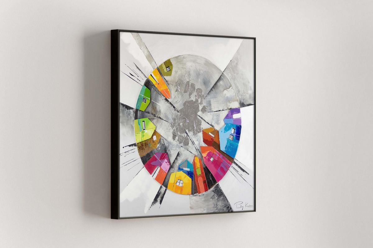 ÖLGEMÄLDE 80/80 cm - Silberfarben/Multicolor, Holz/Textil (80/80cm) - KUNSTLOFT