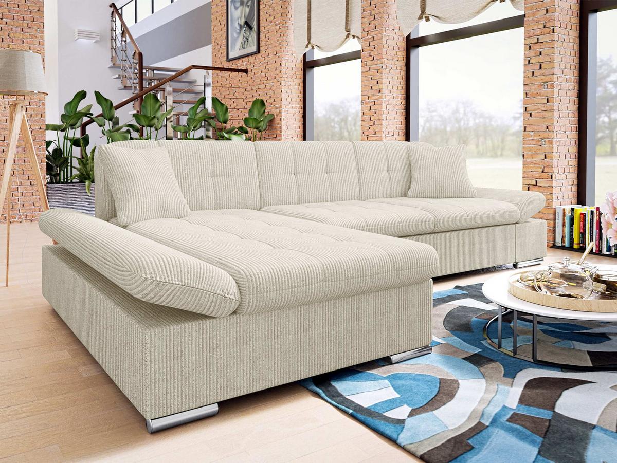 ECKSOFA Montana Cord, Seite: Links - Creme, Holz/Textil (278/161cm) - MIRJAN24