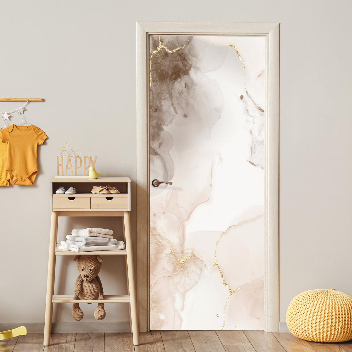 TÜRAUFKLEBER Marmor - Braun - Linie 80x215 cm - Türtapete - Champagner, Kunststoff (80/0.1cm) - MuchoWow