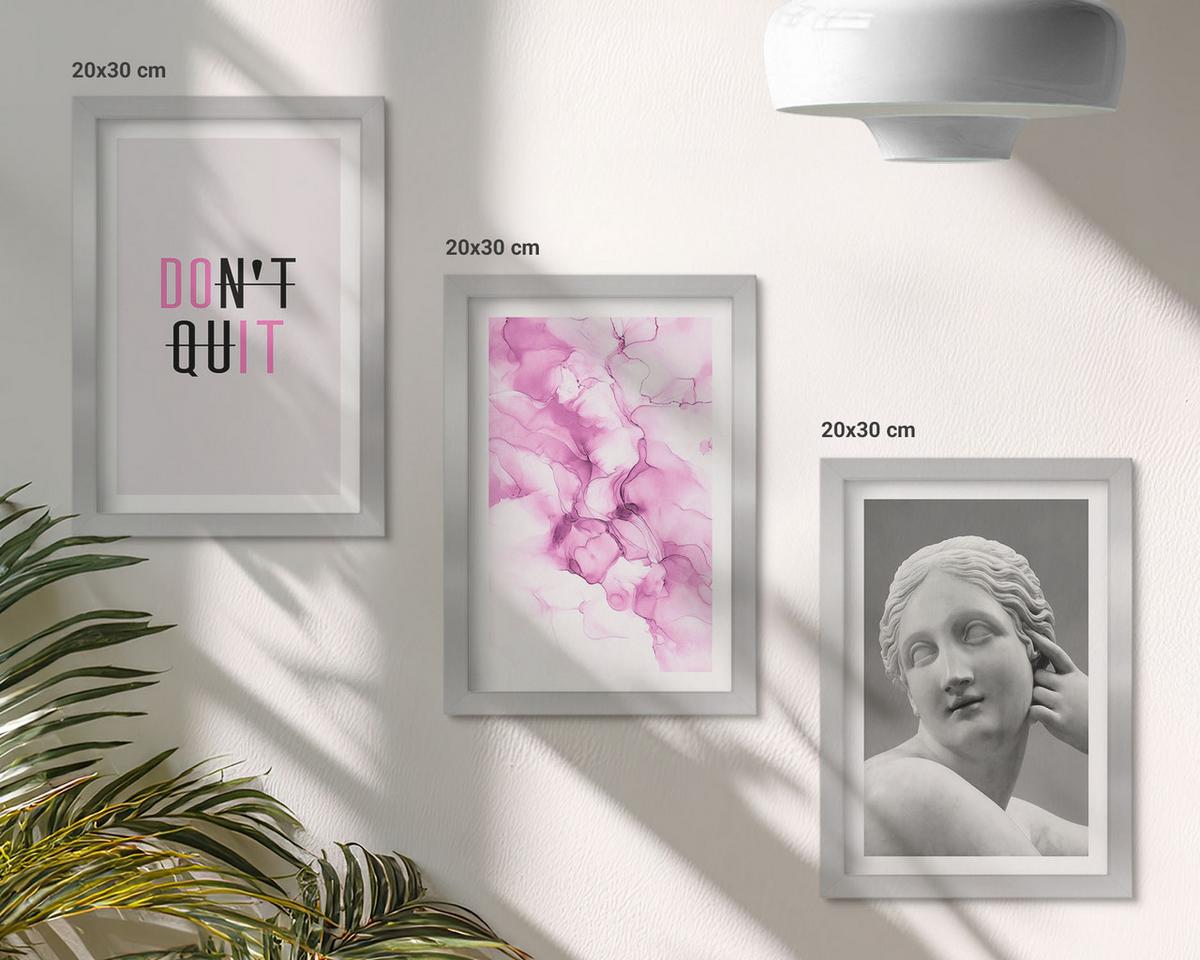 BILDER SET 3er Set - 20x30 cm Silberner Rahmen - Abstrakte Aquarellskulptur - Silberfarben, Kunststoff (20/30cm) - TULUP