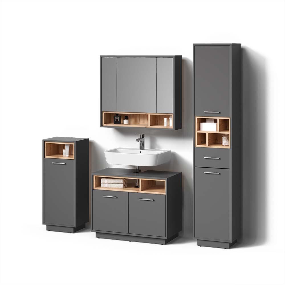 BADMÖBEL-SET Temo Anthrazit 4 Teile - Anthrazit, Holzwerkstoff (80/93/40cm) - Livinity®