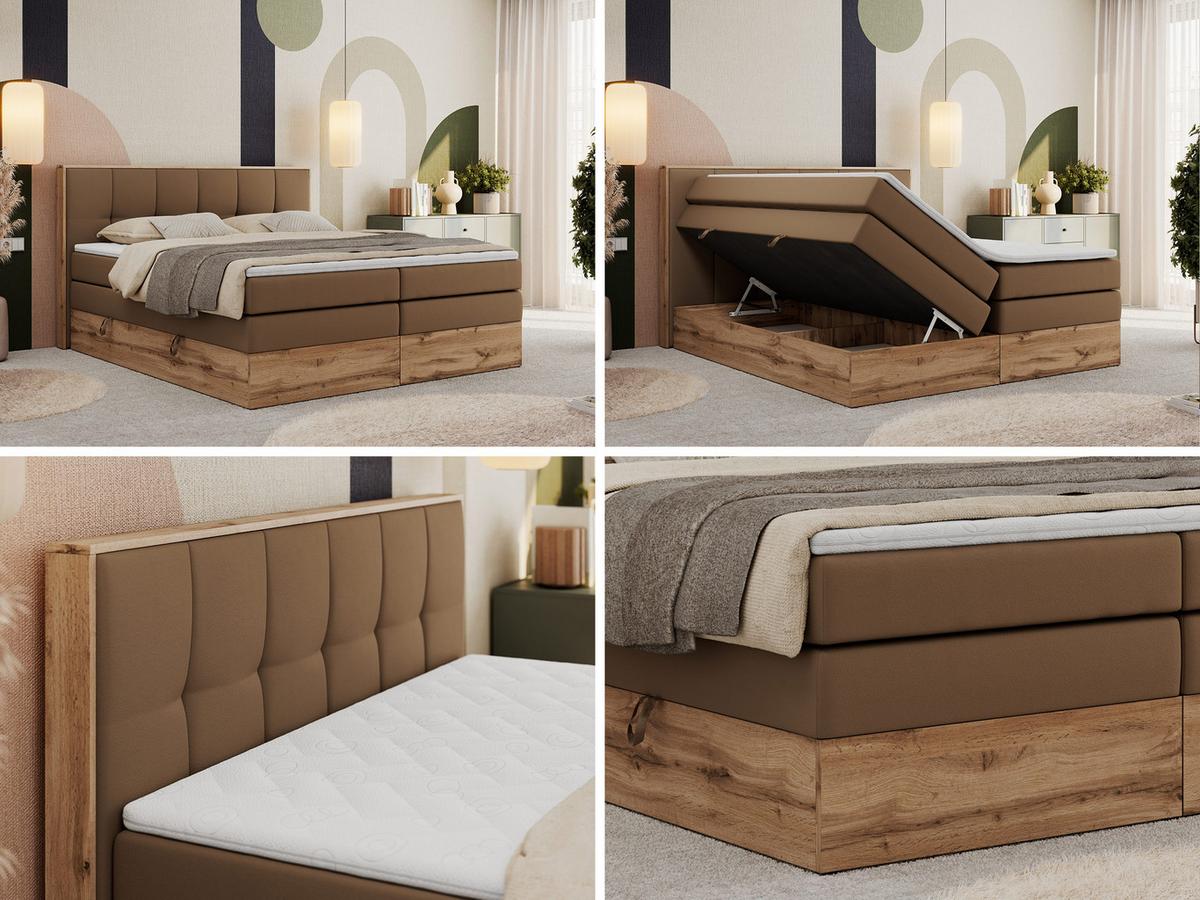 BOXSPRINGBETT ALBERO 1 KING 160/200 Braun Kunstleder - H3 - Braun, Holz/Textil (160/200cm) - MKS