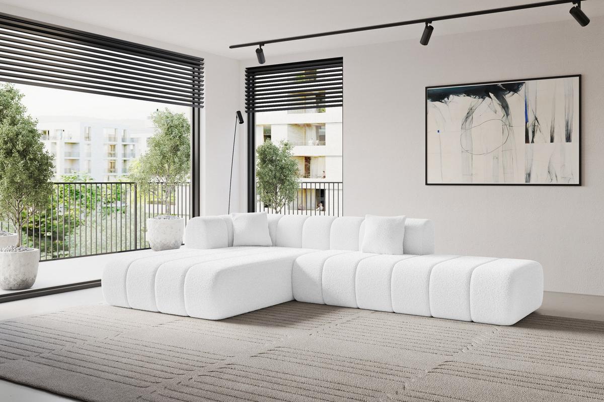 ECKSOFA Ottomane Links BILA-L 289x176x71 Weiß Bouclé - Schwarz/Weiß, Holzwerkstoff/Kunststoff (176/289cm) - ALTDECOR