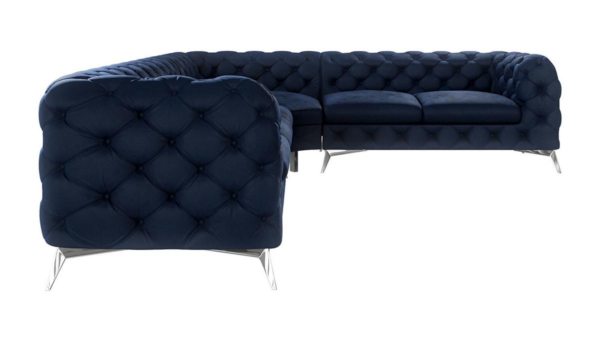 ECKSOFA Chesterfield Laura Marineblau Samt - Silberfarben/Dunkelblau, Holz/Textil (323/264cm) - S-Style Möbel