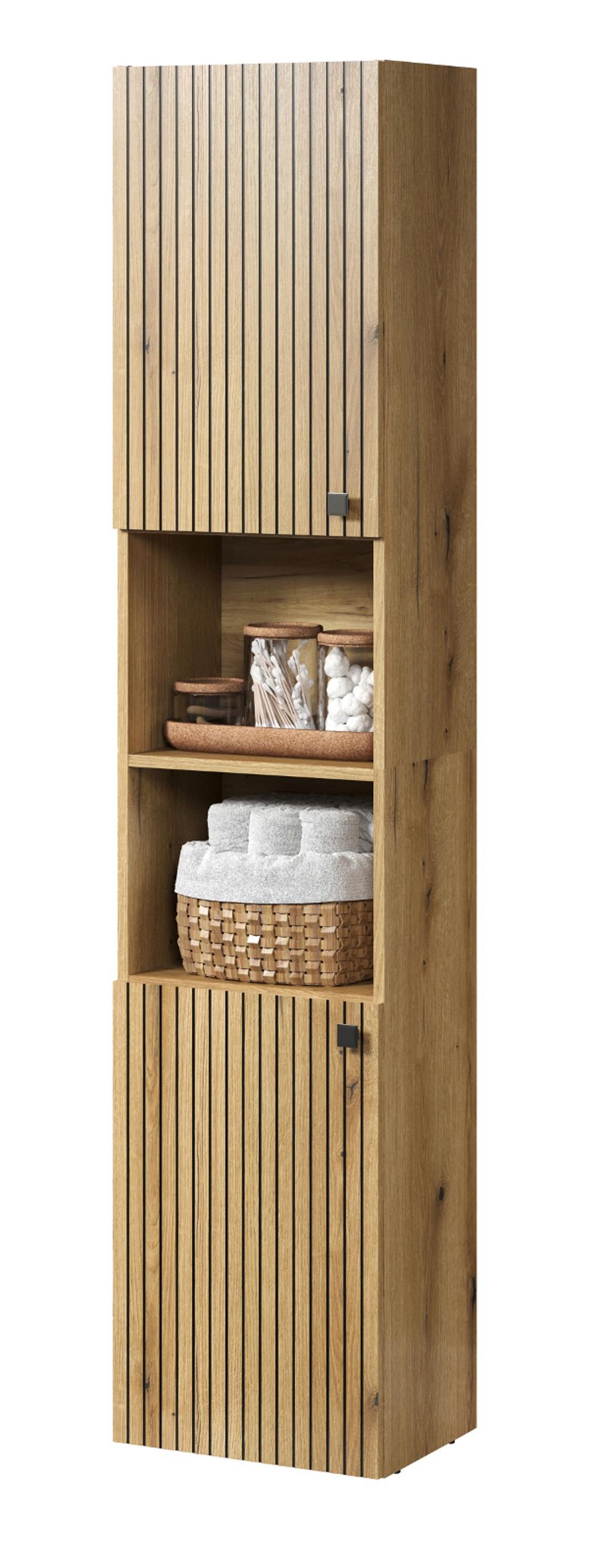 HOCHSCHRANK Evoke Eiche 40 x 186 cm, Badschrank mit 6 Fächern - Eichefarben/Schwarz, Holzwerkstoff/Kunststoff (40/186/3cm) - Top.Furn