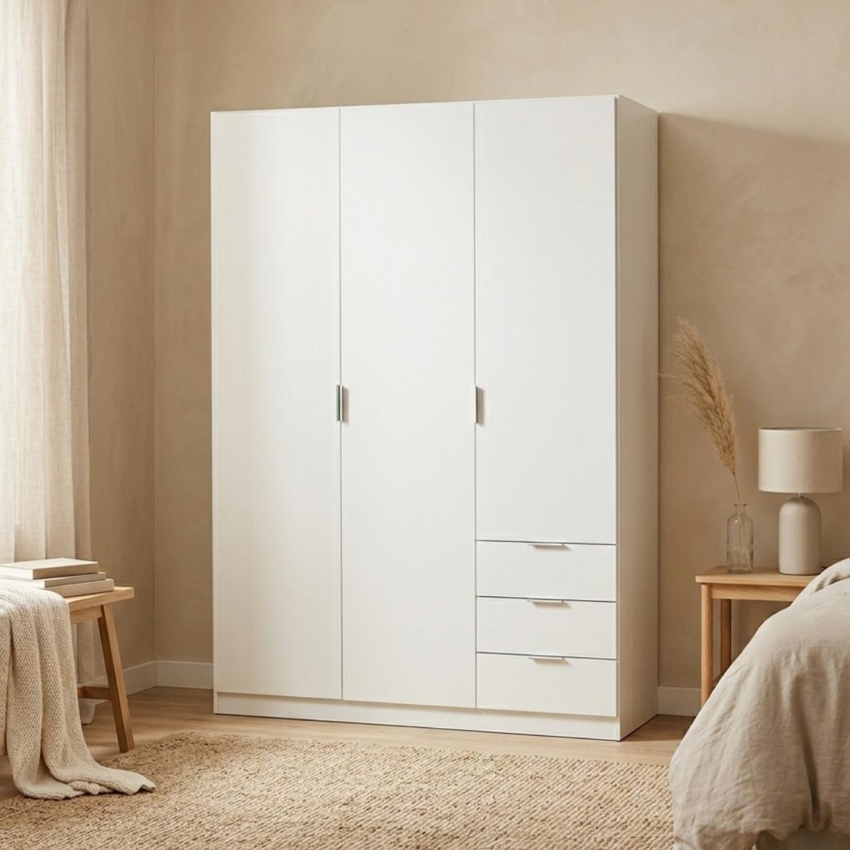 SCHRANK mit 3 Türen und 3 Schubladen, weiß 121/180/52 cm - Weiß, Holzwerkstoff (121/180/54cm) - Calicosy