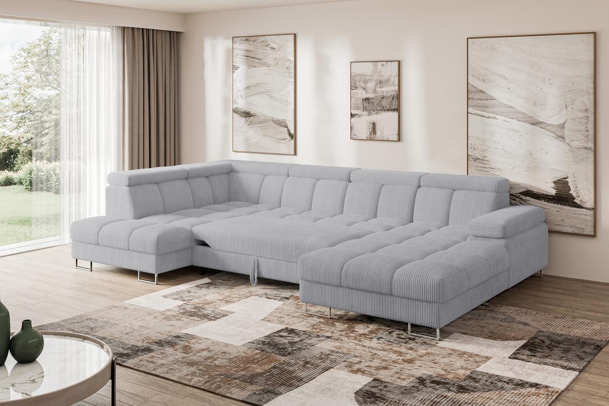 WOHNLANDSCHAFT mit Schlaffunktion und Bettkasten Ottomane Links COMA U 345x203x79 Grau Cord - Anthrazit, Holzwerkstoff/Textil (345/79/203cm) - ALTDECOR