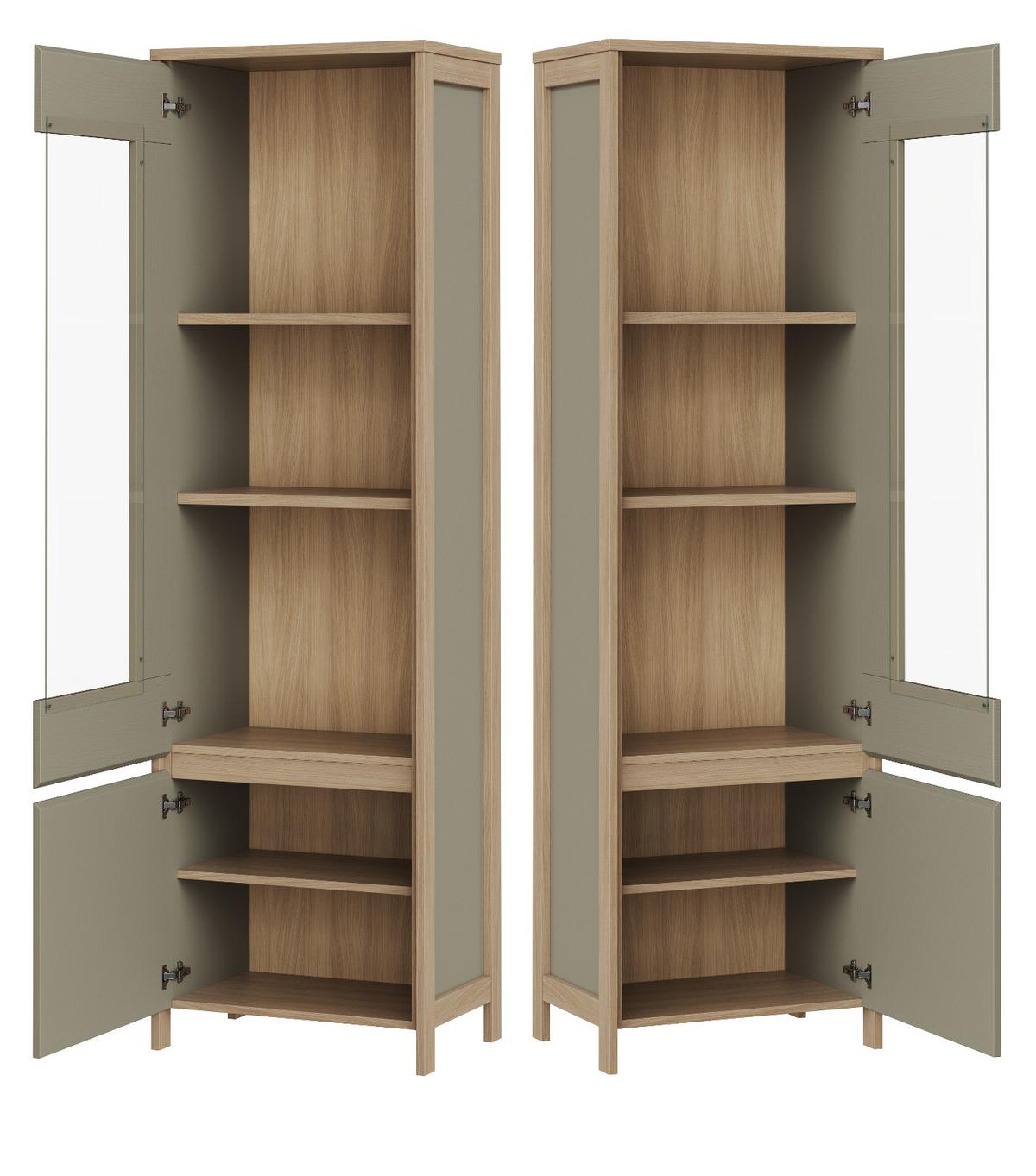 VITRINE Salbei grün, Eiche 58 cm, Vitrinenschrank mit Soft-Close - Salbeigrün/Eichefarben, Glas/Holzwerkstoff (58/195/39cm) - Furn.Design