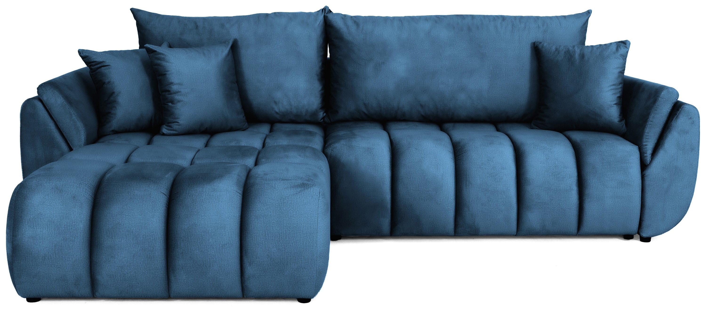 ECKSOFA Iris mit Schlaffunktion und Bettkasten, links oder rechts montierbar – Dunkelblau Samt 280/184/85 cm - Blau/Schwarz, Kunststoff/Textil (280/184cm) - WFL GROUP