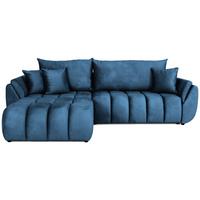 ECKSOFA Iris mit Schlaffunktion und Bettkasten, links oder rechts montierbar – Dunkelblau Samt 280/184/85 cm - Blau/Schwarz, Kunststoff/Textil (280/184cm) - WFL GROUP