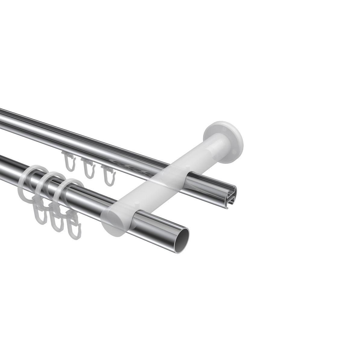 GARDINENSTANGE RUNDROHR-INNENLAUF Platon Verano 120 cm, 2-läufig, 20 mm Ø Chrom - Chromfarben/Weiß, Metall (120cm) - INTERDECO