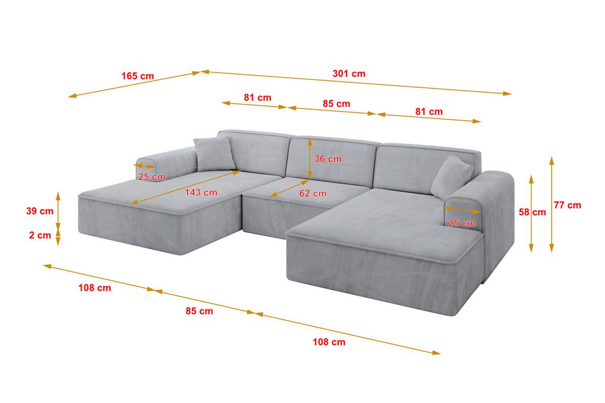 WOHNLANDSCHAFT IREA-U1-v3 - 301x165x77 cm Grau - Titanfarben, Holzwerkstoff/Textil (301/77/165cm) - ALTDECOR