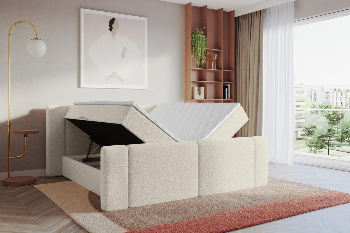 BOXBETT mit Matratze H3 - EVON Zanozek - 180x200 cm Beige - Kaschmir, Holzwerkstoff (180/200cm) - ALTDECOR