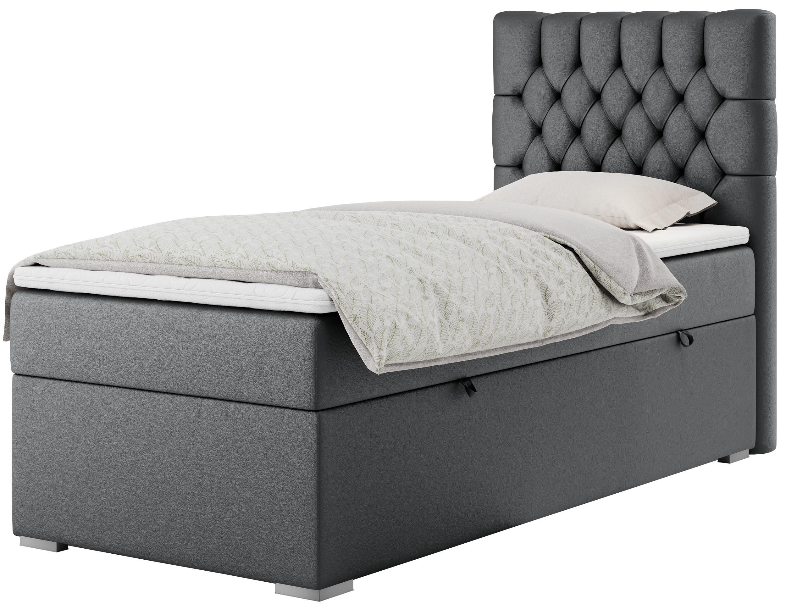 BOXBETT PERA 90/200 Dunkelgrau Kunstleder - H4 - Rechts Seite - Dunkelgrau, Holz/Textil (90/200cm) - MKS