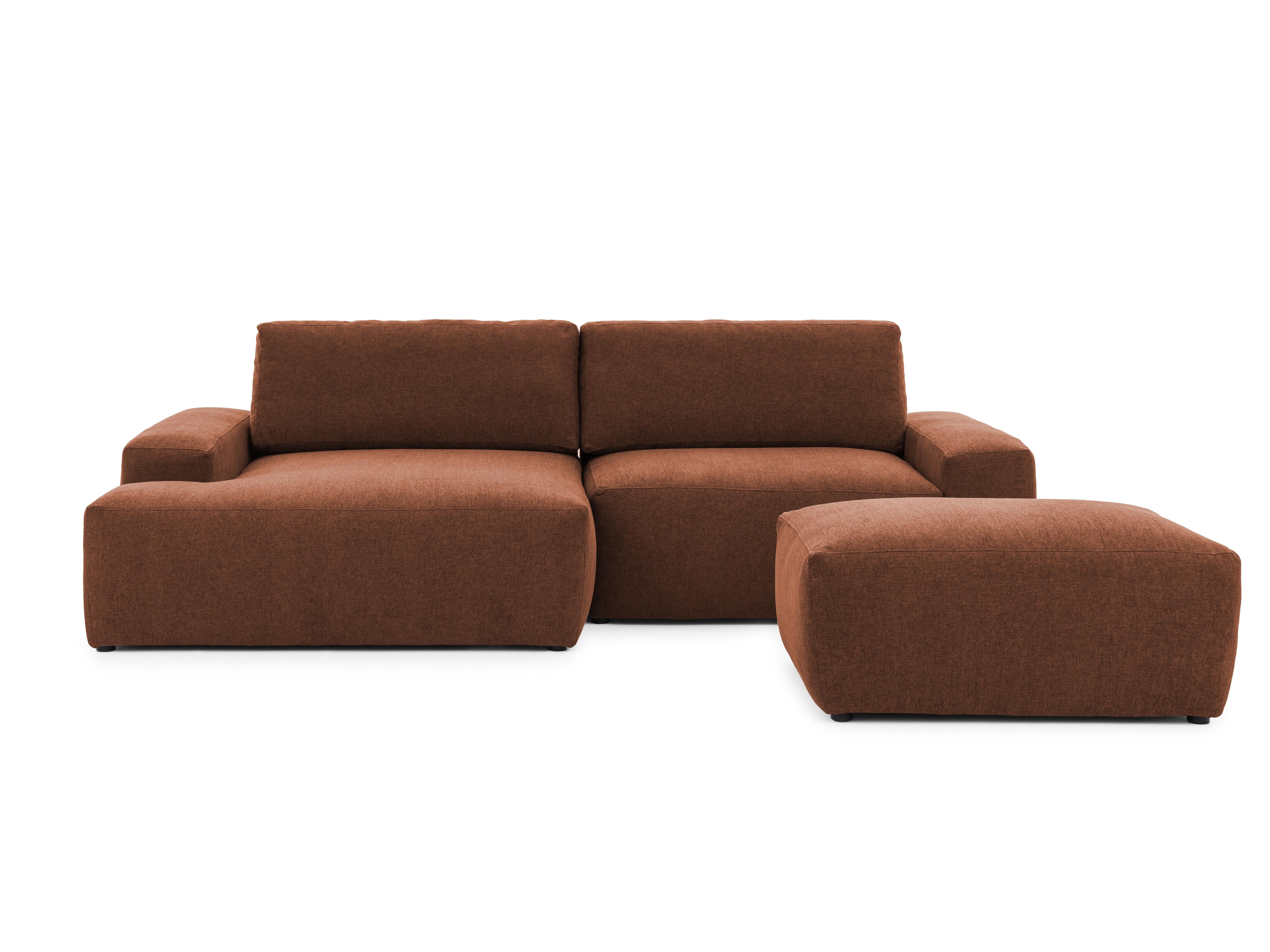 ECKSOFA inkl. Hocker Lennon aus Braun Strukturstoff mit Schlaffunktion und Bettkasten - Schwarz/Braun, Holz/Kunststoff (137/264cm) - S-Style