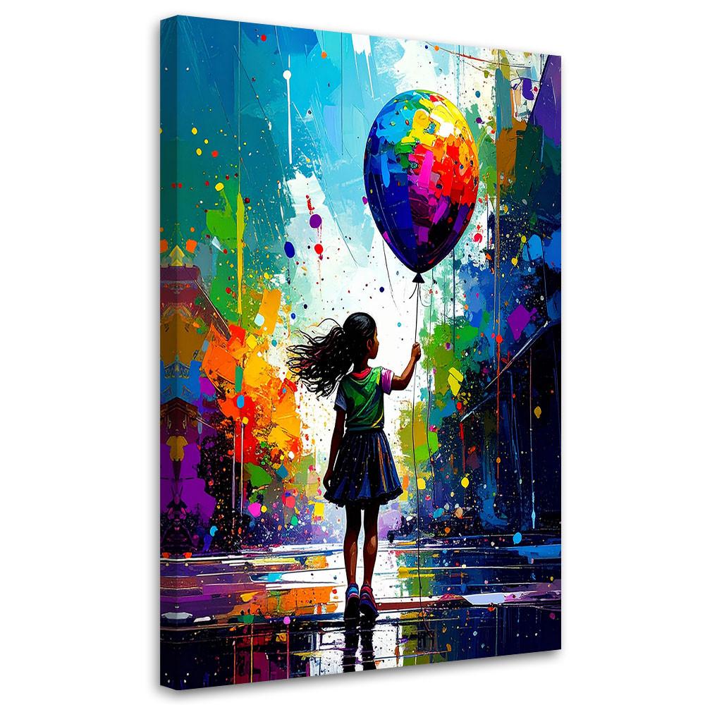 LEINWANDBILD Mädchen mit Ballon Graffiti Street Art 60x90cm - Multicolor, Textil (60/90cm) - Feeby