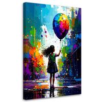 LEINWANDBILD Mädchen mit Ballon Graffiti Street Art 60x90cm - Multicolor, Textil (60/90cm) - Feeby