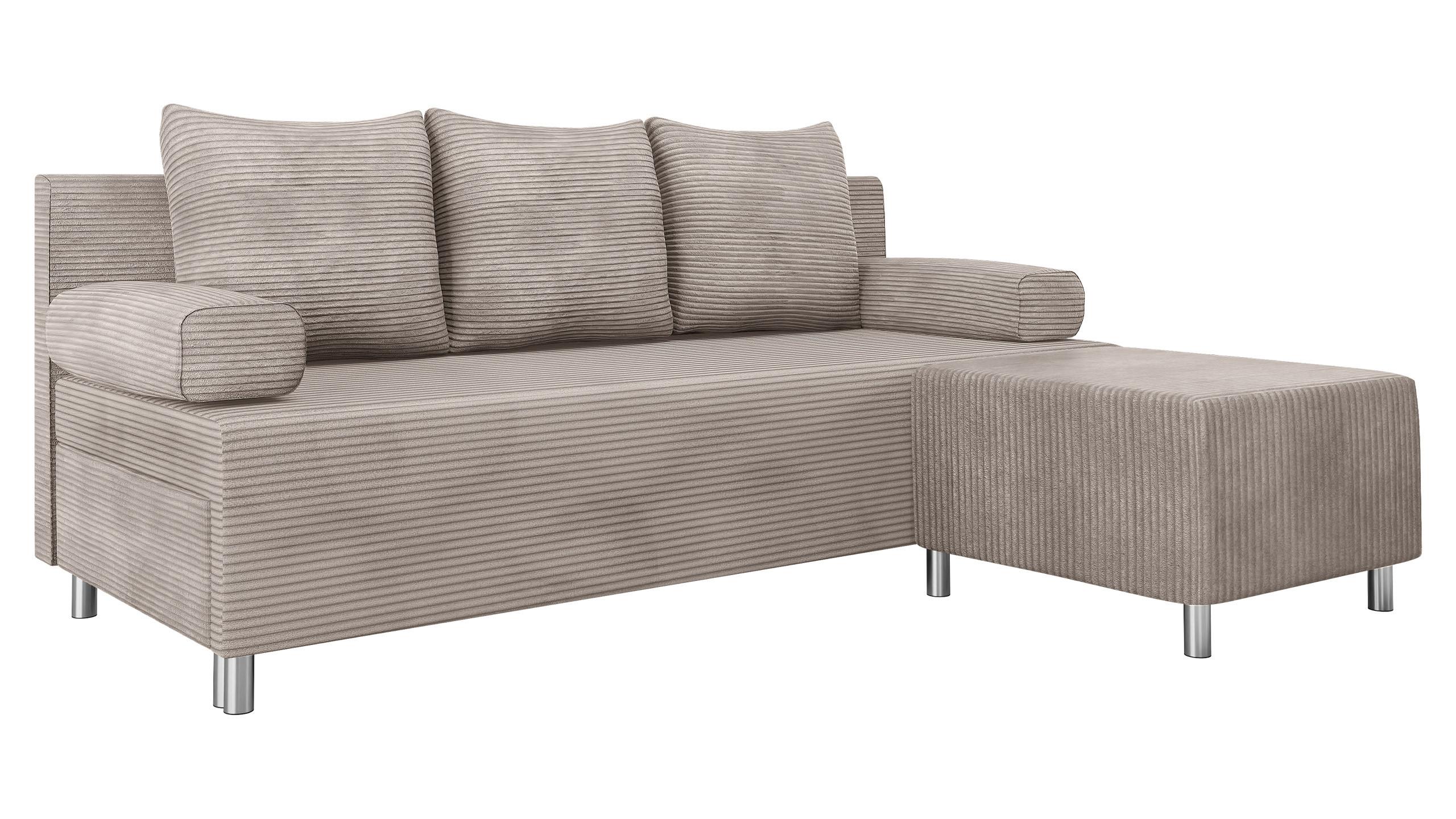 SCHLAFSOFA Dover Cord mit Polsterhocker - Chromfarben/Sahara, Holz/Kunststoff (192/80cm) - MIRJAN24