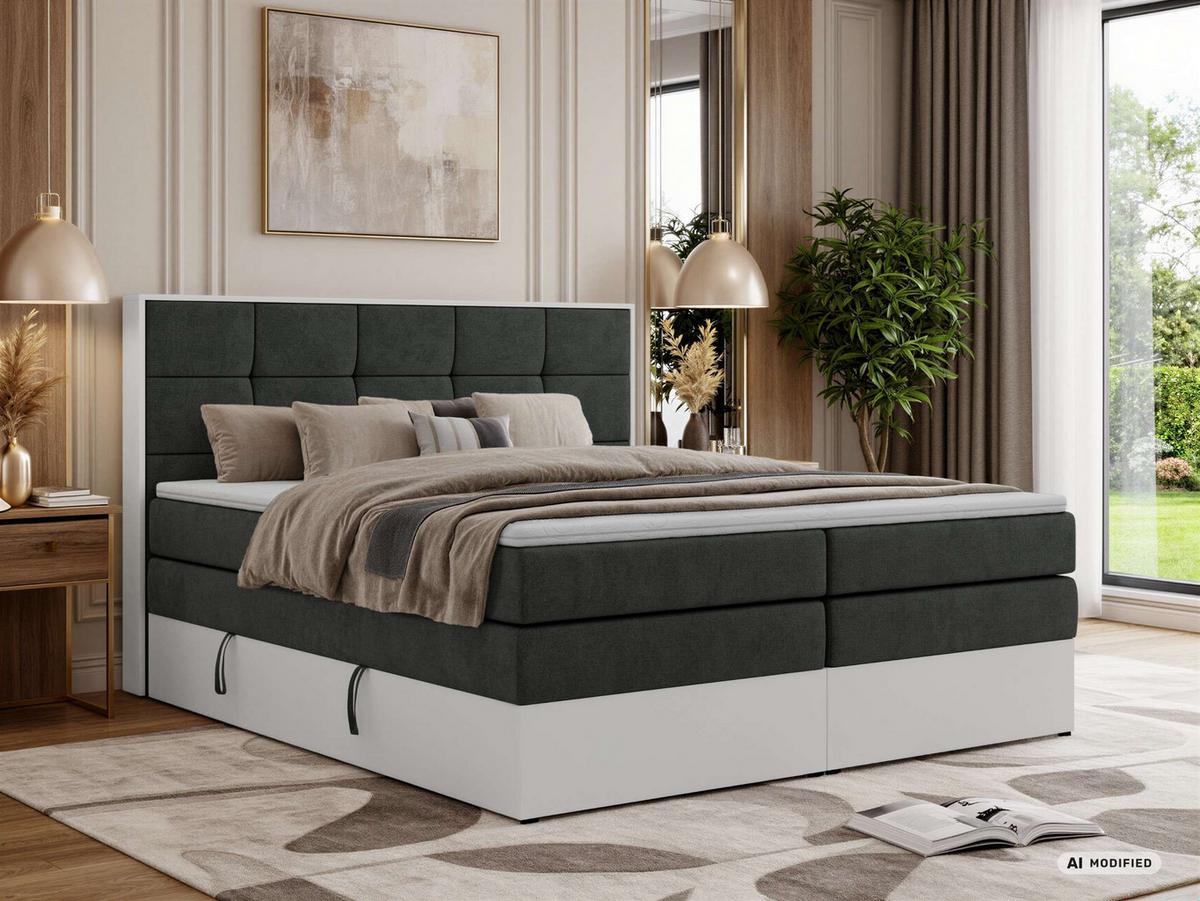 BOXSPRINGBETT ALVIT KING 140/200 - Dunkelgrau Stukture - Topper T25 - H3 - Dunkelgrau/Schwarz, Kunststoff/Textil (140/200cm) - MKS