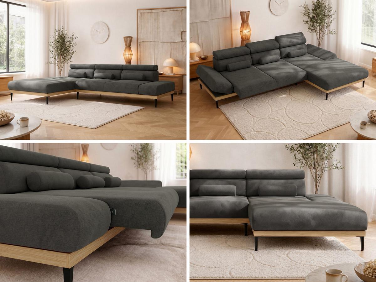 ECKSOFA PAVERO L - Dunkelgrau Velvet - Rechts Seite - Dunkelgrau/Schwarz, Textil/Metall (316/205cm) - MKS