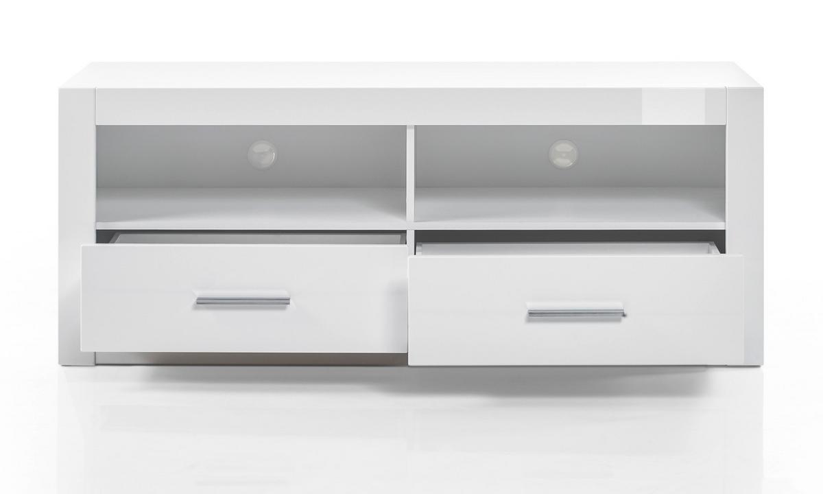 WOHNWAND weiß Hochglanz, Wohnkombination 4-teilig 300 x 198 cm - Chromfarben/Weiß Hochglanz, Glas/Holzwerkstoff (300/198/45cm) - Furn.Design