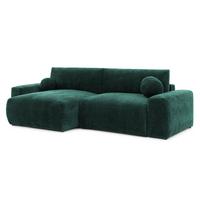 ECKSOFA Puffy mit Schlaffunktion und Bettkasten - besonders weich und puffig aus Grün Stoff mit Chenillestruktur - Ottomane links - Schwarz/Grün, Holz/Kunststoff (138/266cm) - S-Style Möbel