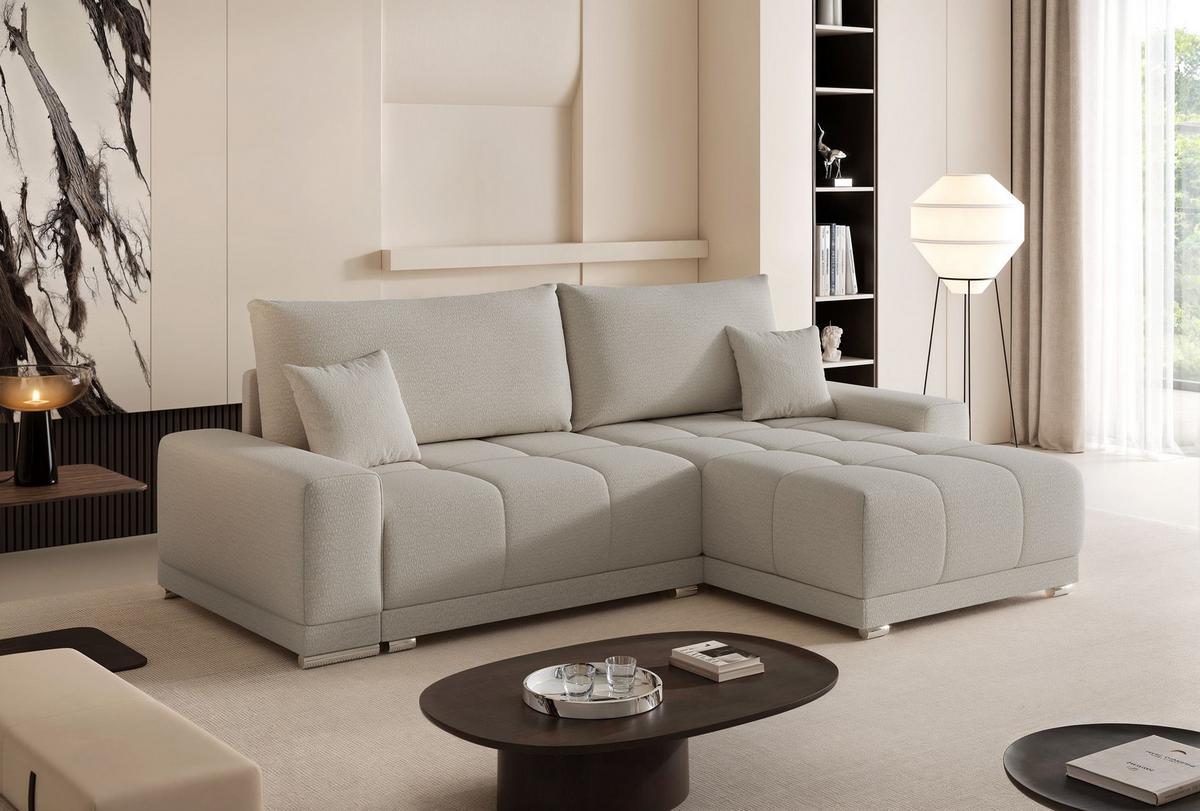 ECKSOFA TARA mit Schlaffunktion und Bettkasten Grau - Chromfarben/Grau, Kunststoff/Textil (261/178cm) - Idohome