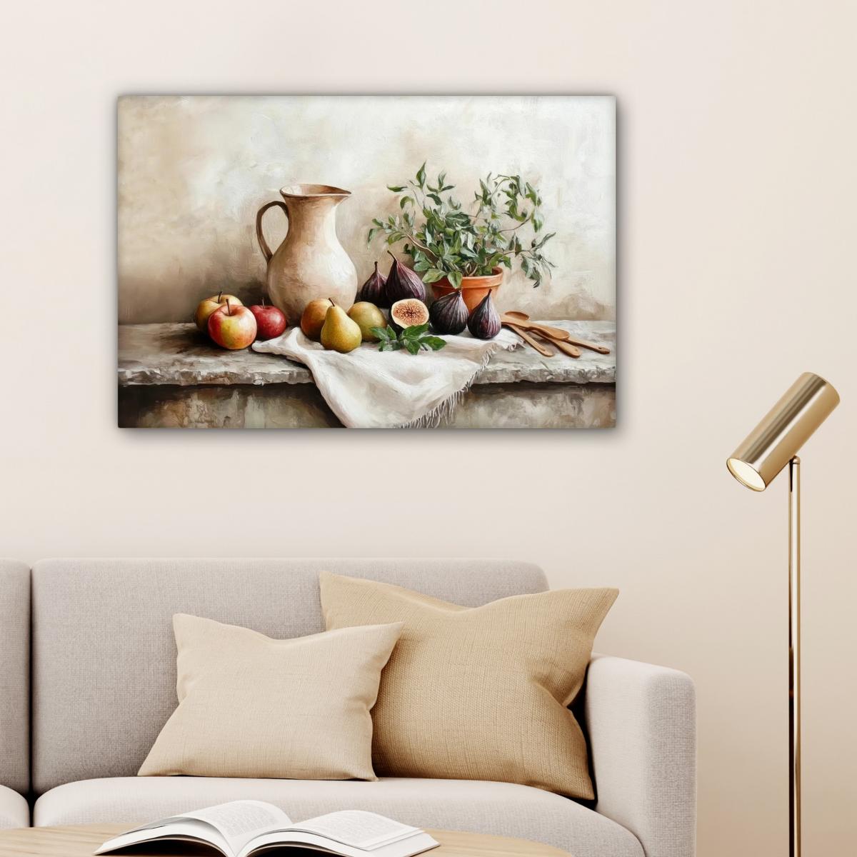 LEINWANDBILD Obst - Kräuter - Ländlich Wanddeko 90x60 cm - Naturfarben, Textil (90/60cm) - MuchoWow