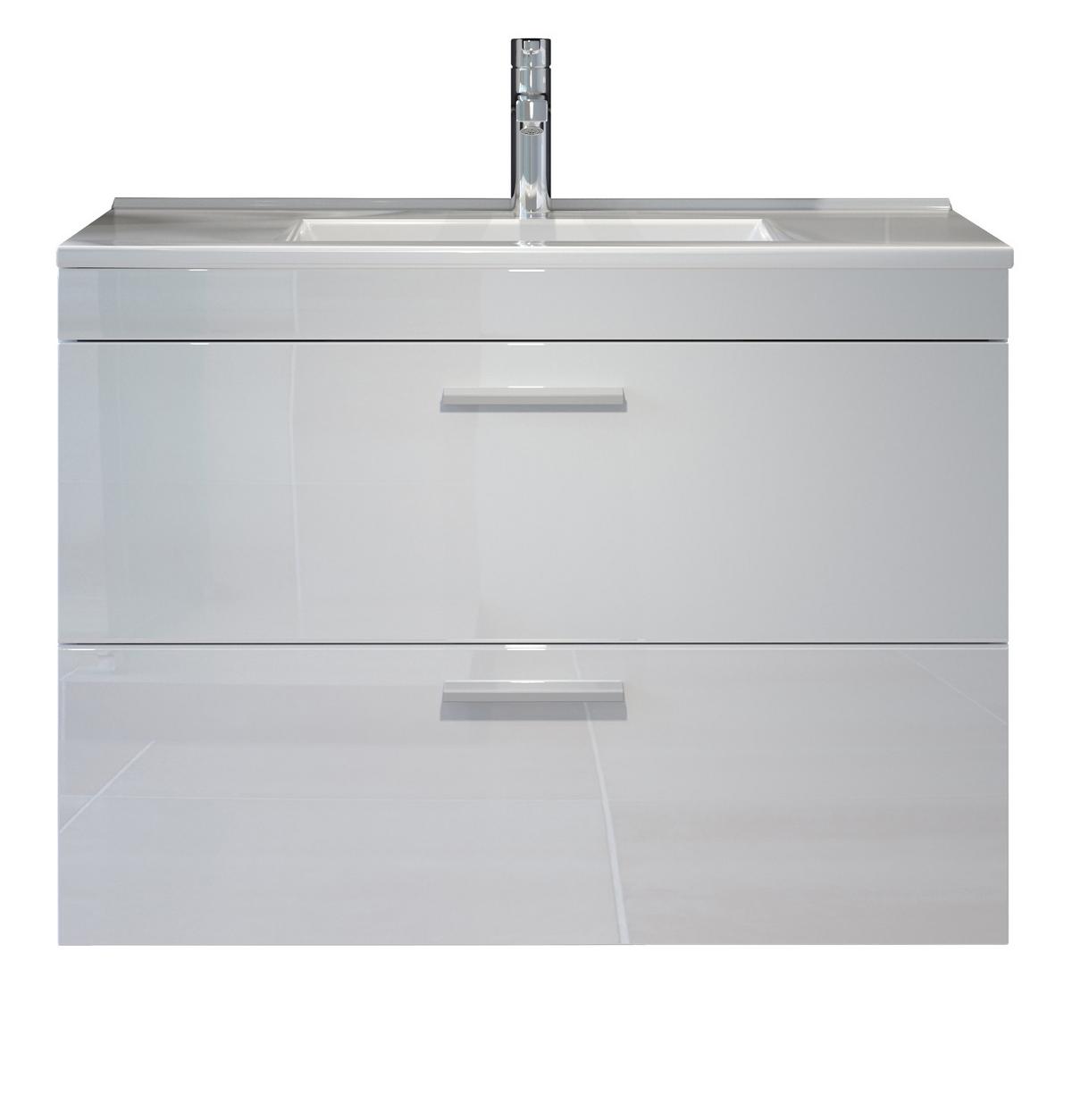 WASCHBECKENUNTERSCHRANK mit Waschbecken weiß Hochglanz, Waschtisch hängend 81 x 59 cm - Weiß Hochglanz/Silberfarben, Holzwerkstoff/Kunststoff (81/59/47cm) - Top.Furn