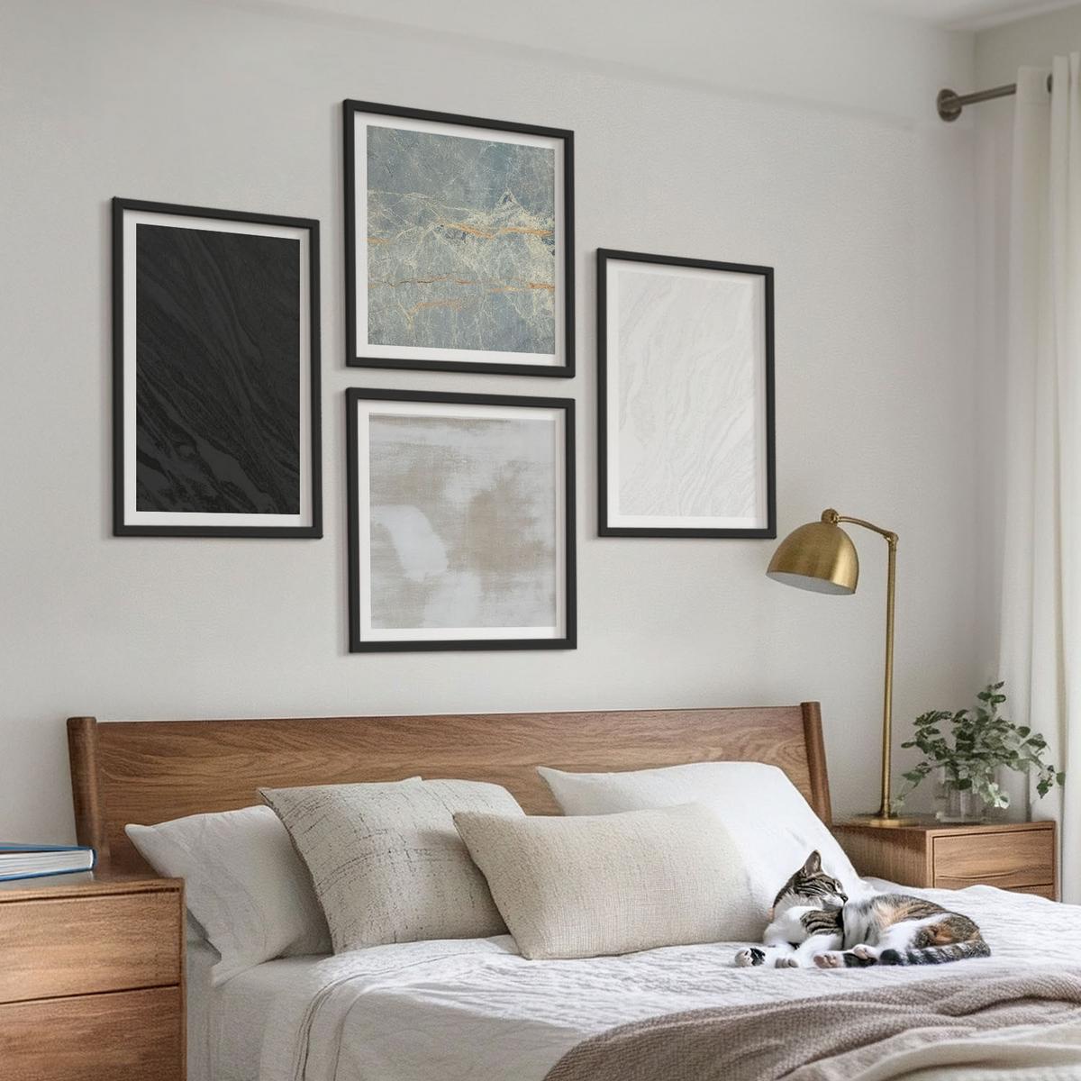 BILDER SET 4er Set - 50x50 cm & 40x60 cm Schwarzer Rahmen - Steintexturen - Schwarz, Kunststoff (50/50cm) - TULUP