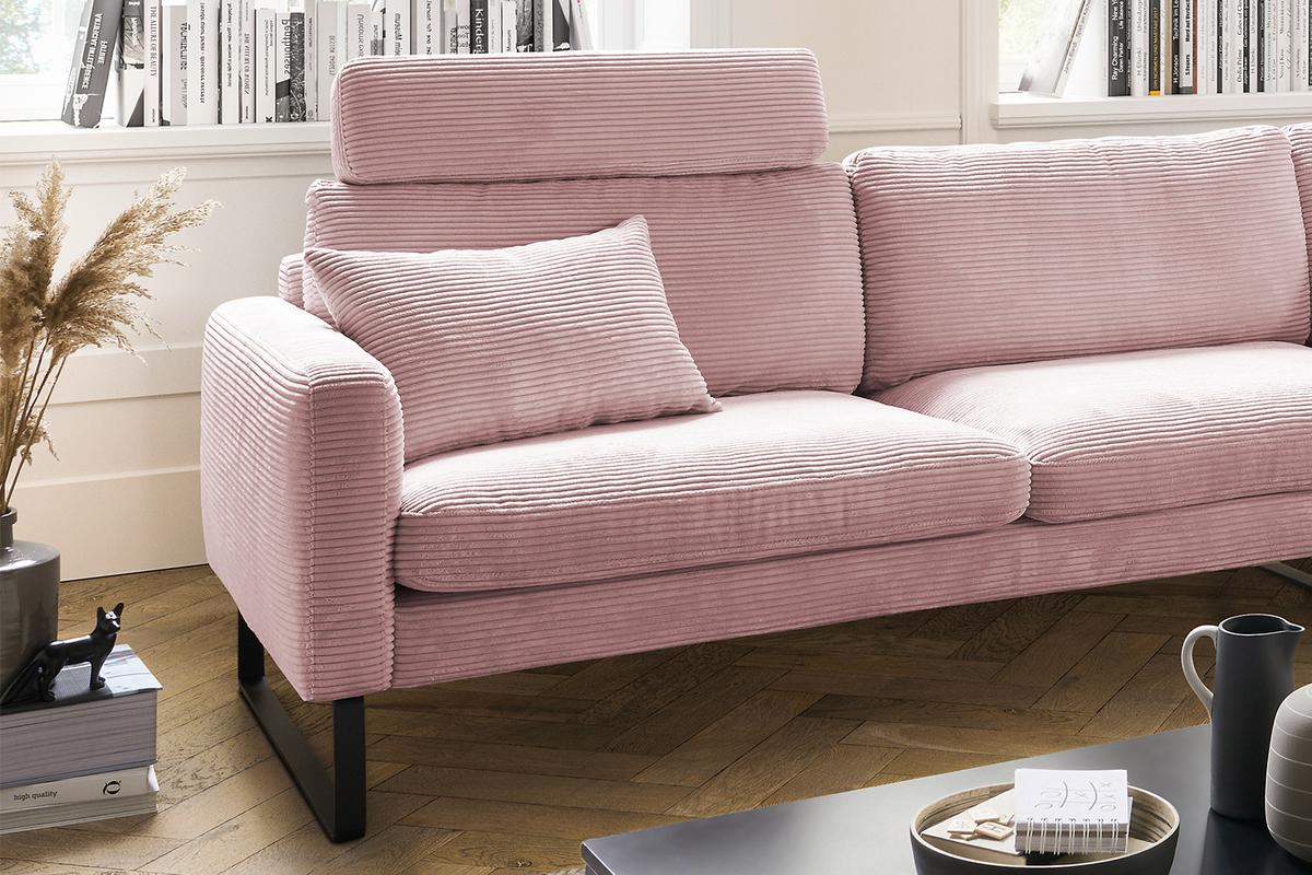 ECKSOFA RICARDA Pink Cord - Schwarz/Rosa, Textil/Metall (298/154cm) - KAWOLA